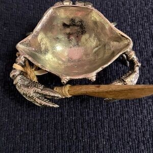 Silver Crab Bowl with Wooden knife to spread dip etc
